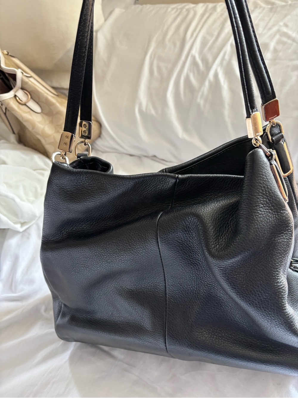 Black Leather Shoulder Bag - Classic Women's Tote